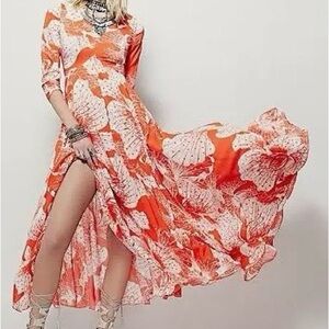 Free People First Kiss Coral Floral Maxi Dress